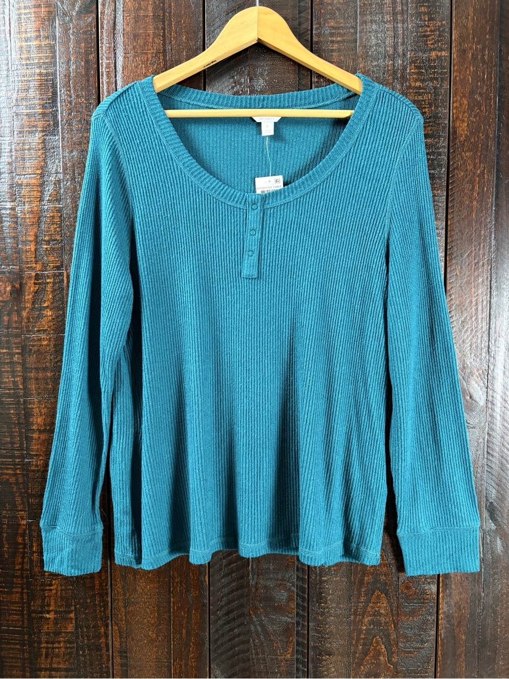 NWT Charter Club Teal Long Sleeve Pajama Shirt Henley Ribbed Soft XL